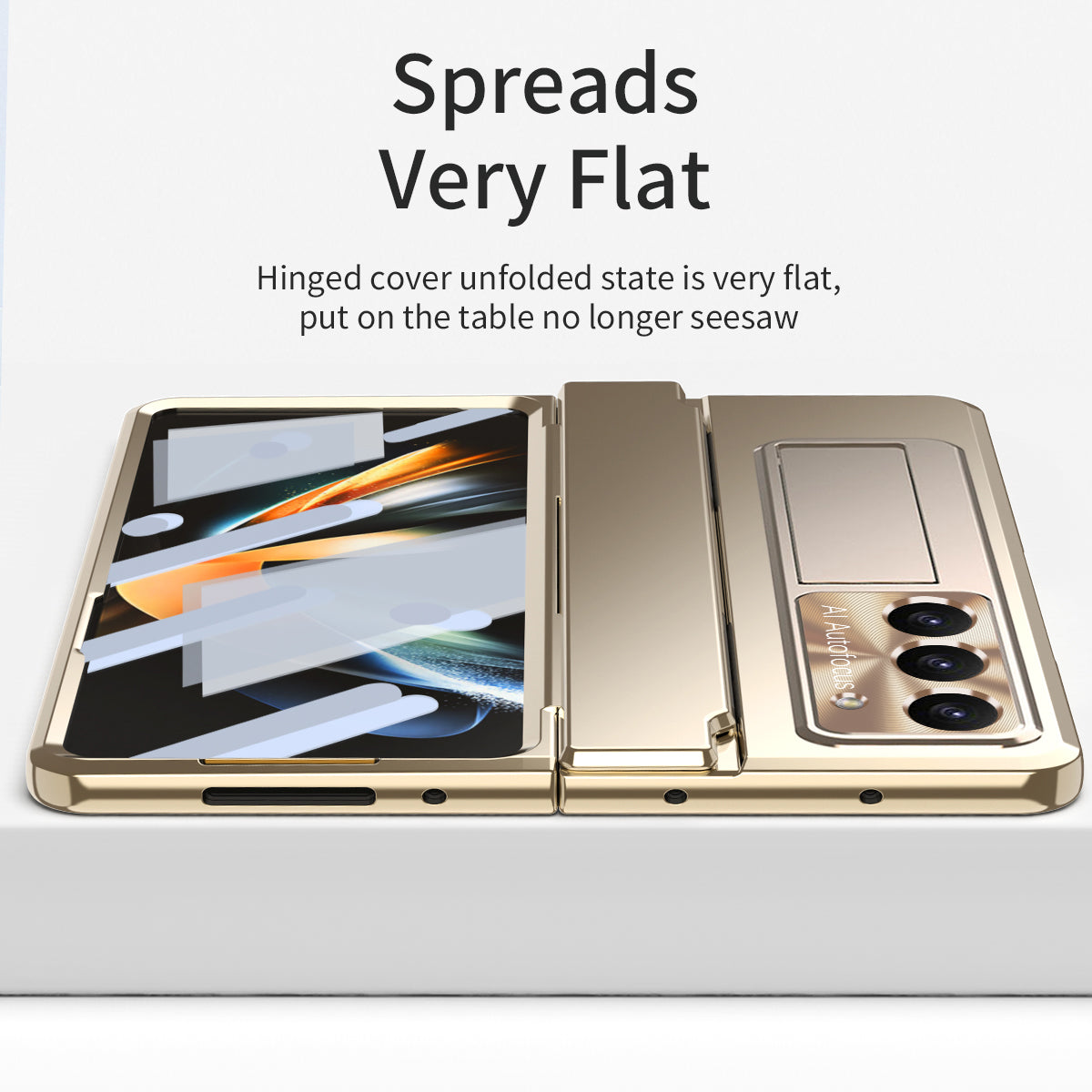 For Samsung Galaxy Z Fold6 5G Case Hinge Protection PC Phone Cover with Kickstand - Gold