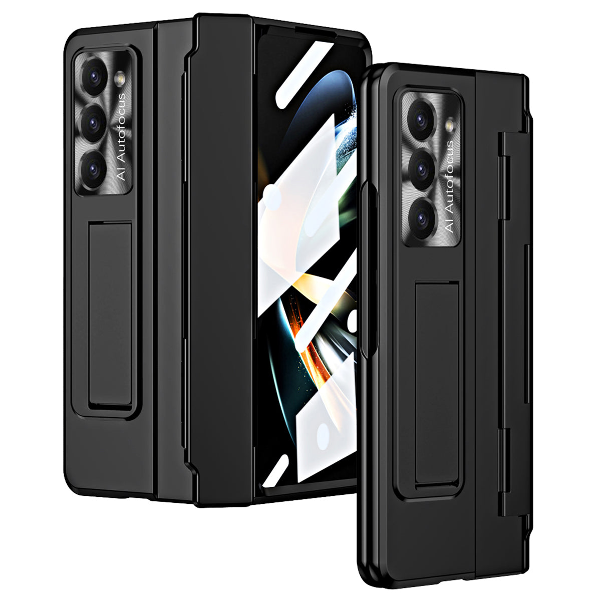 For Samsung Galaxy Z Fold6 5G Case Hinge Protection PC Phone Cover with Kickstand - Black