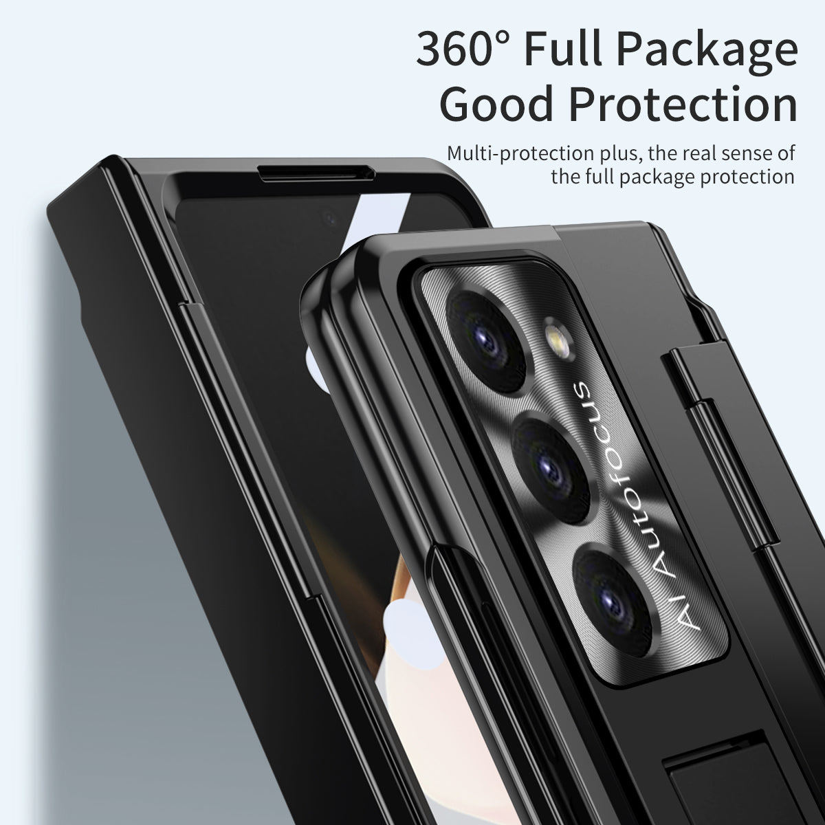 For Samsung Galaxy Z Fold6 5G Case Hinge Protection PC Phone Cover with Kickstand - Black