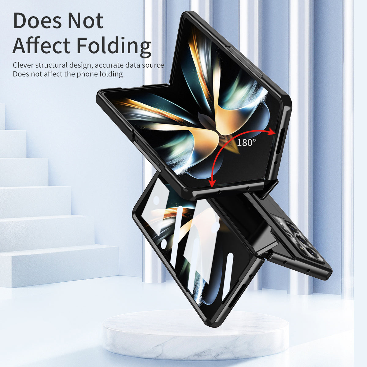 For Samsung Galaxy Z Fold6 5G Case Hinge Protection PC Phone Cover with Kickstand - Black