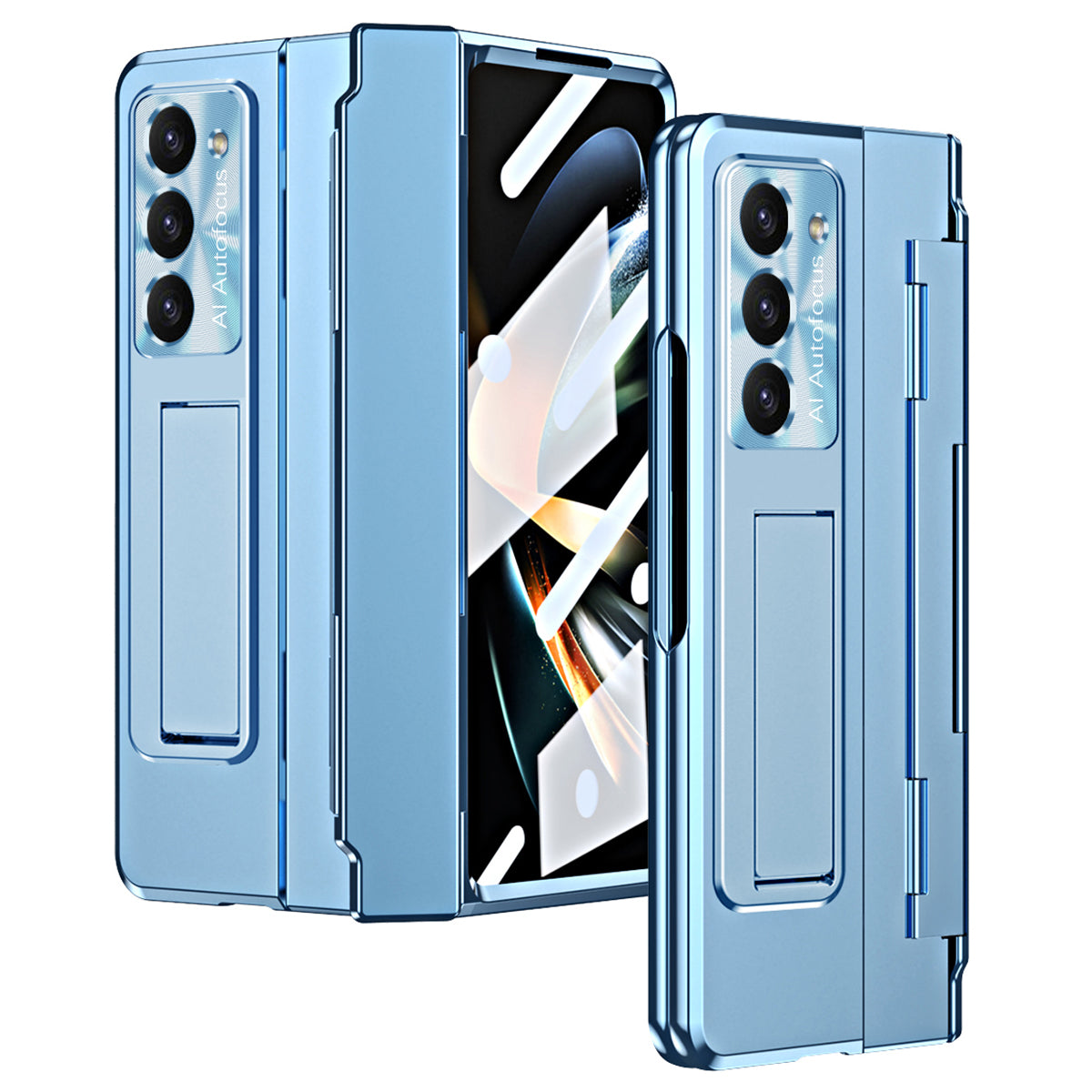 For Samsung Galaxy Z Fold6 5G Case Hinge Protection PC Phone Cover with Kickstand - Blue