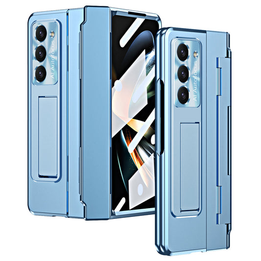 For Samsung Galaxy Z Fold6 5G Case Hinge Protection PC Phone Cover with Kickstand - Blue