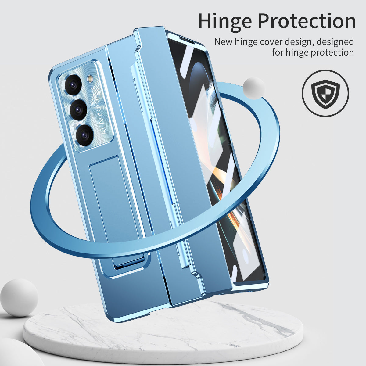 For Samsung Galaxy Z Fold6 5G Case Hinge Protection PC Phone Cover with Kickstand - Blue