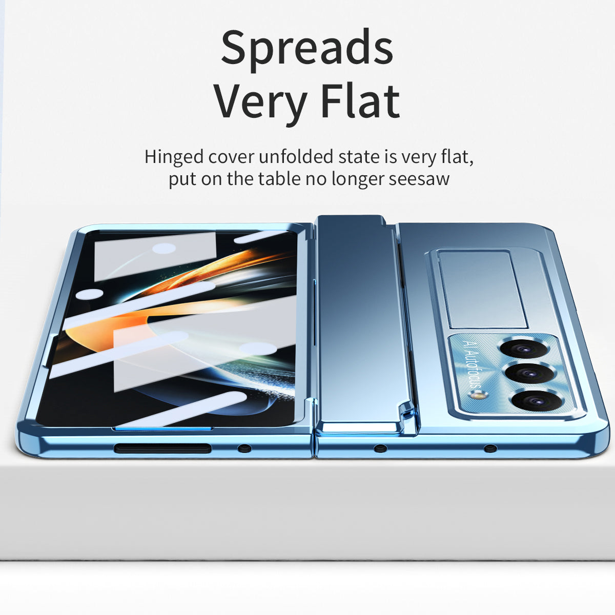 For Samsung Galaxy Z Fold6 5G Case Hinge Protection PC Phone Cover with Kickstand - Blue