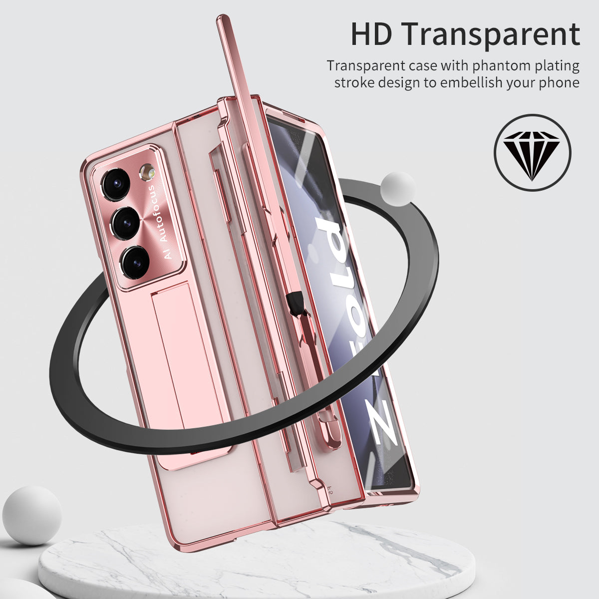 For Samsung Galaxy Z Fold6 5G Case Kickstand Hard PC Phone Cover - Rose Gold
