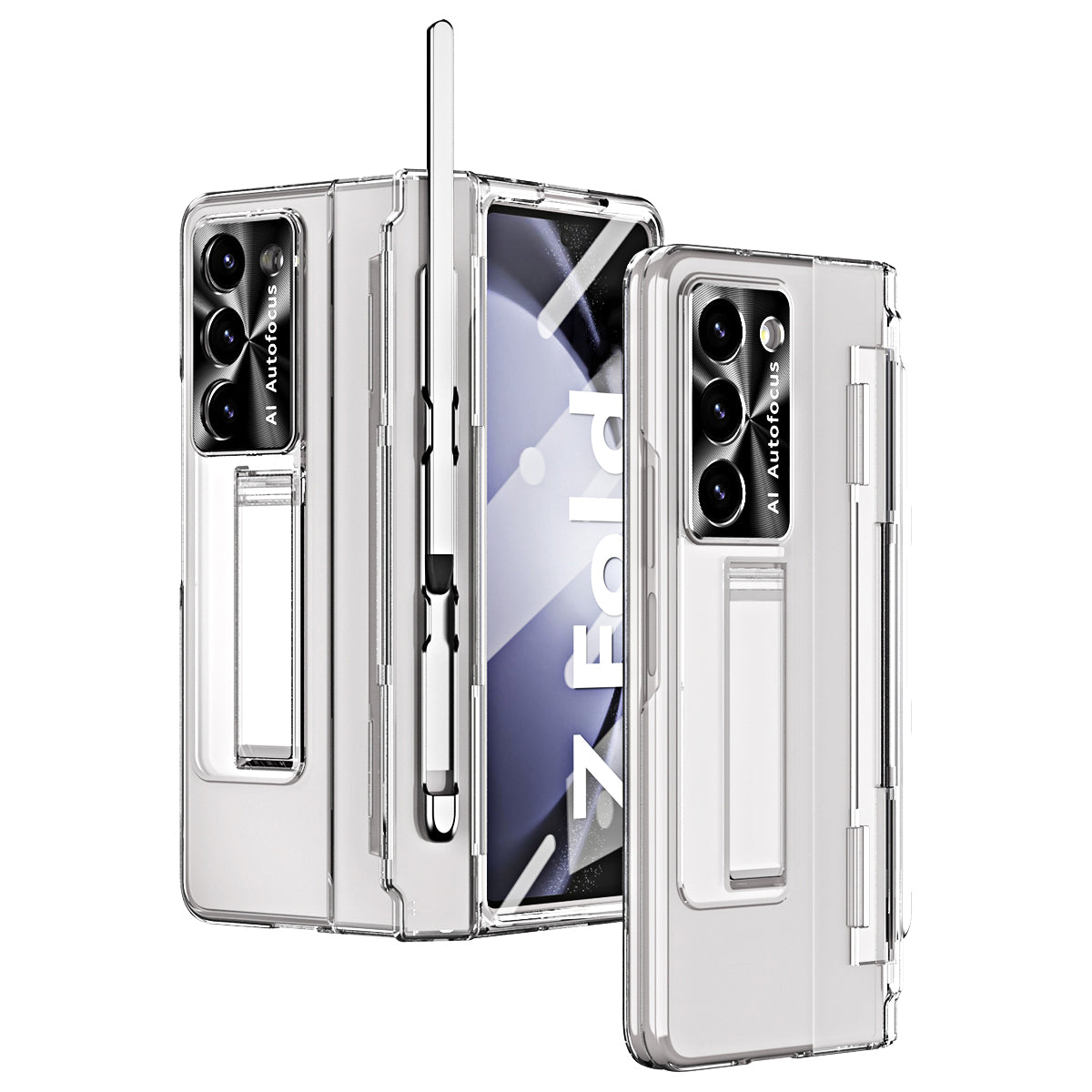 For Samsung Galaxy Z Fold6 5G Case Kickstand Hard PC Phone Cover - Transparent