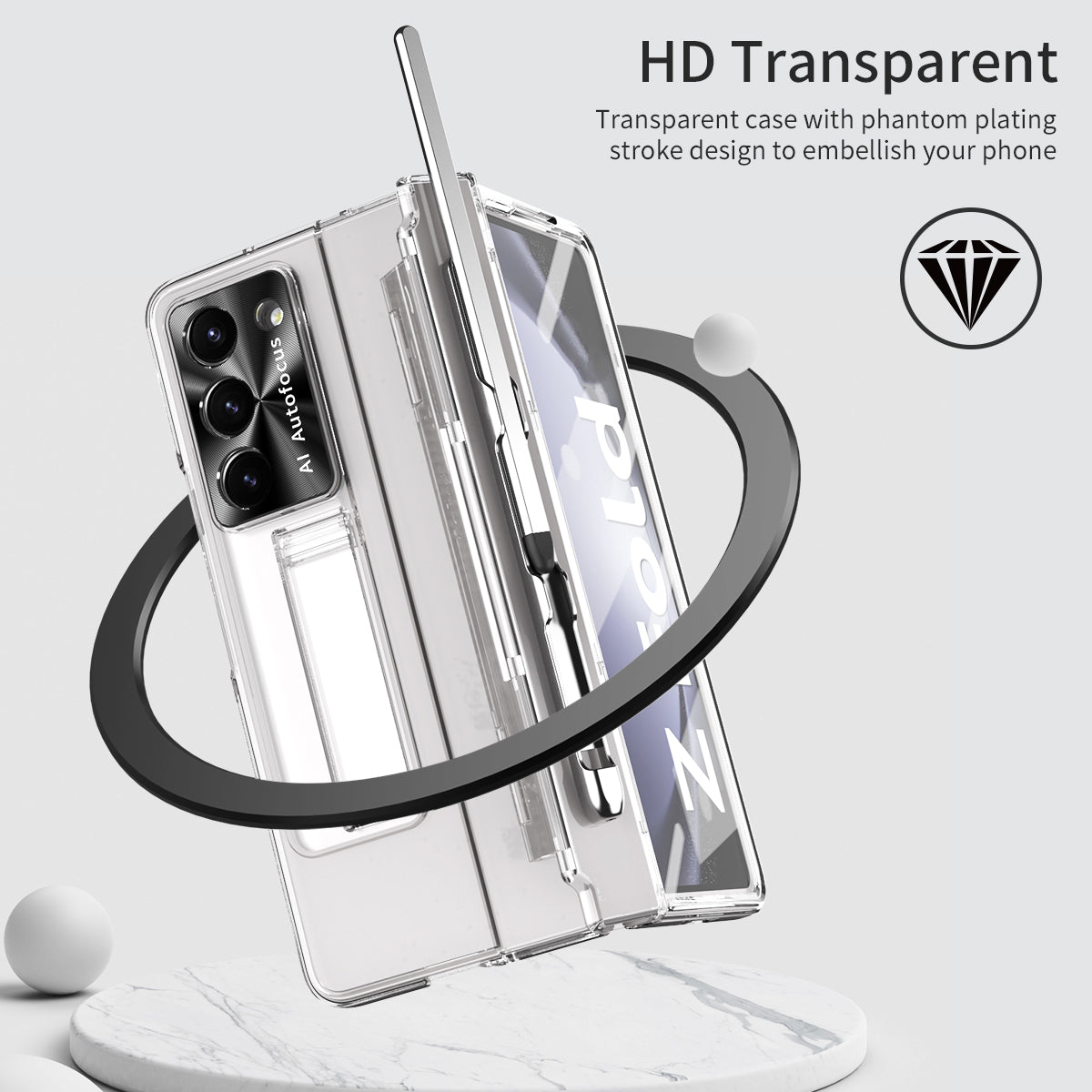 For Samsung Galaxy Z Fold6 5G Case Kickstand Hard PC Phone Cover - Transparent