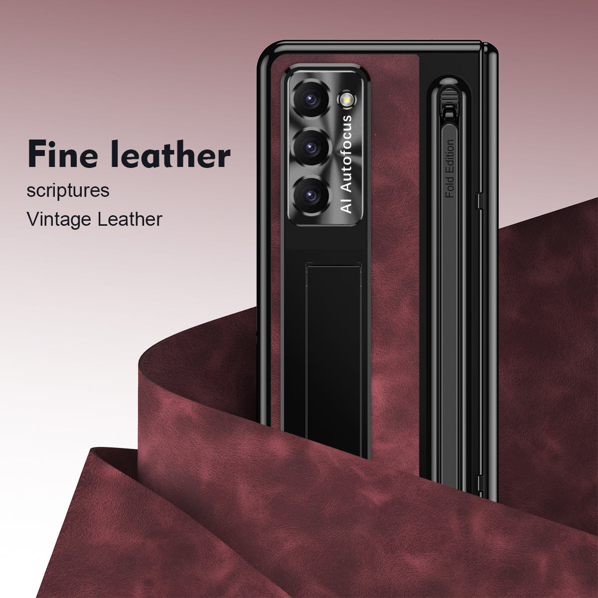 For Samsung Galaxy Z Fold6 5G Kickstand Case Leather+PC Phone Cover with Tempered Glass Film and Stylus - Wine Red