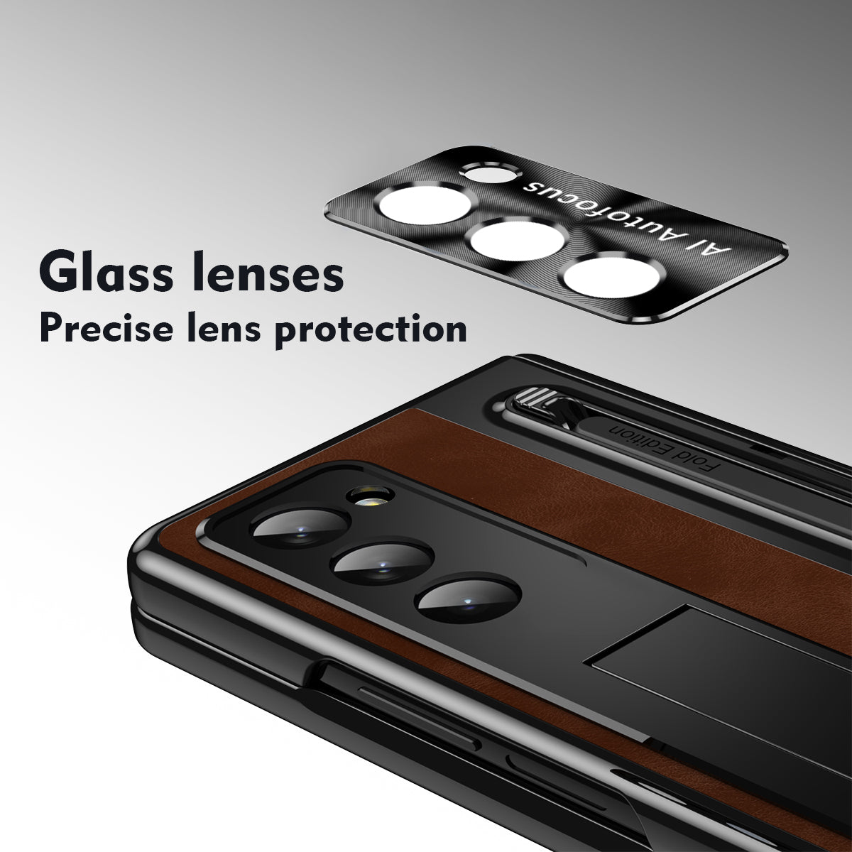 For Samsung Galaxy Z Fold6 5G Kickstand Case Leather+PC Phone Cover with Tempered Glass Film and Stylus - Brown