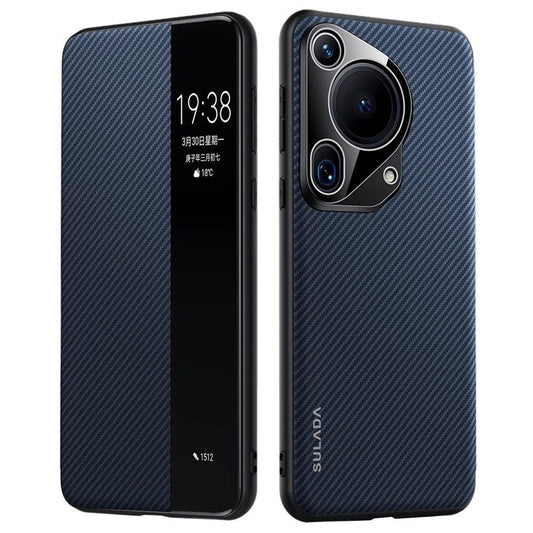 SULADA For Huawei Pura 70 Ultra Case Carbon Fiber Texture Leather Phone Cover Auto Sleep / Wake Up - Blue