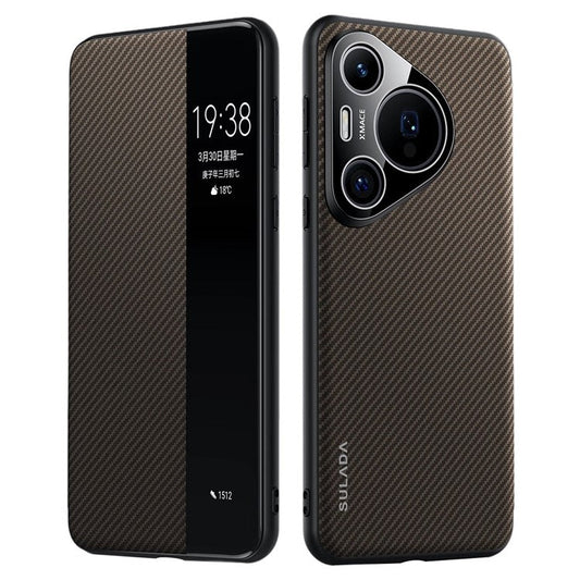 SULADA For Huawei Pura 70 Case View Window Leather Phone Cover with Auto Wake / Sleep - Brown