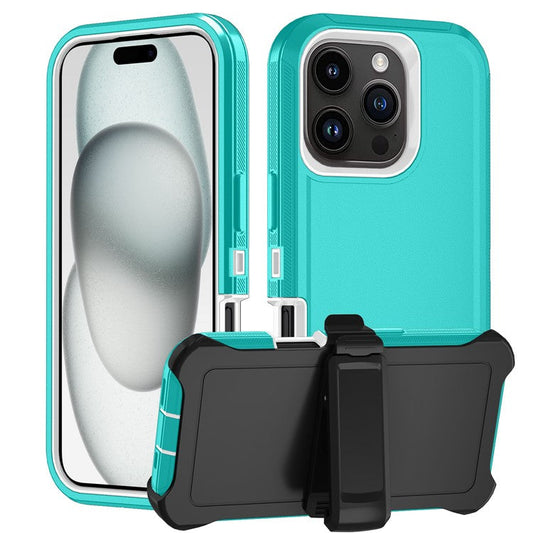For iPhone 16 Pro Wholesale Phone Cases Detachable PC+TPU Phone Shell with Kickstand - Water Blue+White