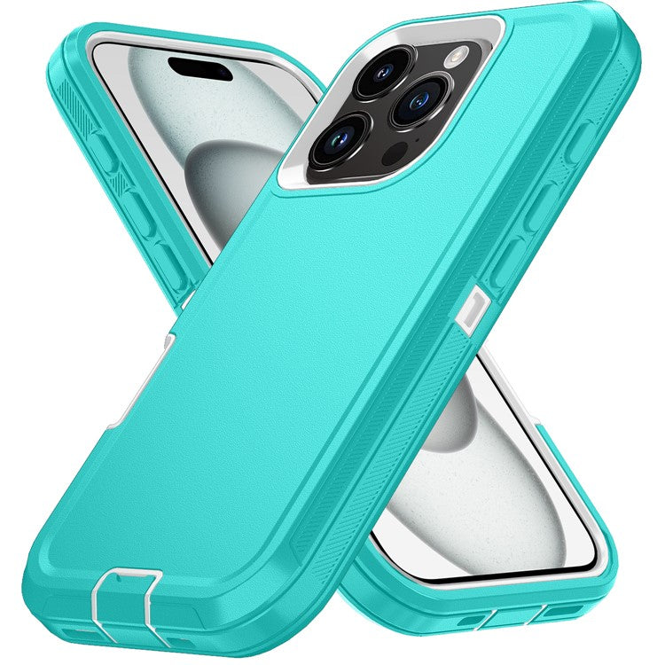 For iPhone 16 Pro Wholesale Phone Cases Detachable PC+TPU Phone Shell with Kickstand - Water Blue+White