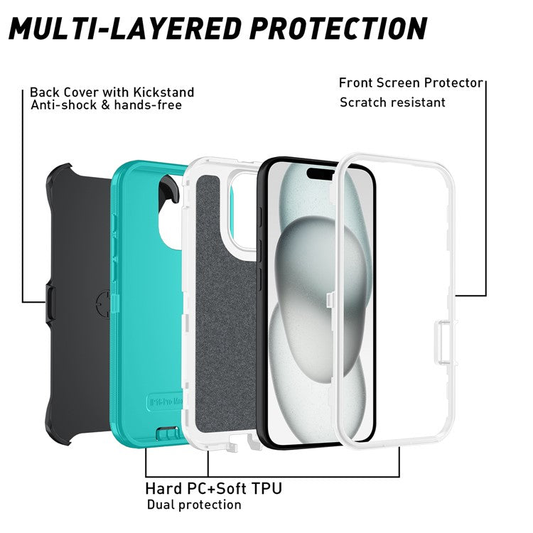 For iPhone 16 Pro Wholesale Phone Cases Detachable PC+TPU Phone Shell with Kickstand - Water Blue+White