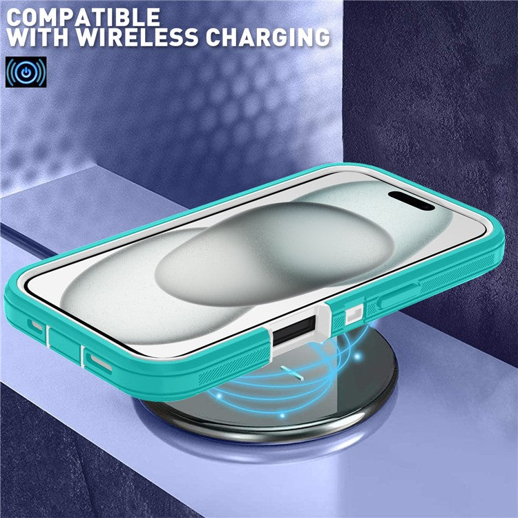 For iPhone 16 Pro Wholesale Phone Cases Detachable PC+TPU Phone Shell with Kickstand - Water Blue+White