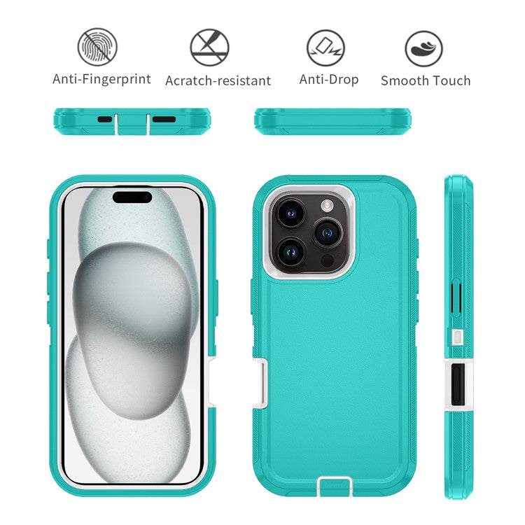 For iPhone 16 Pro Wholesale Phone Cases Detachable PC+TPU Phone Shell with Kickstand - Water Blue+White