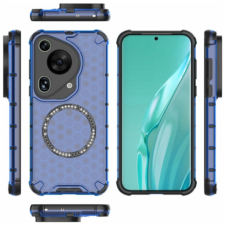 For Huawei Pura 70 Ultra Case Compatible with MagSafe Honeycomb TPU+PC Phone Cover - Blue