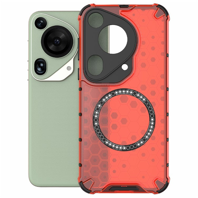 For Huawei Pura 70 Ultra Case Compatible with MagSafe Honeycomb TPU+PC Phone Cover - Red