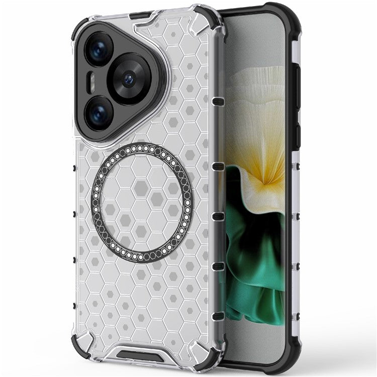 For Huawei Pura 70 Magnetic Case TPU+PC Honeycomb Corner Protection Phone Cover - Transparent