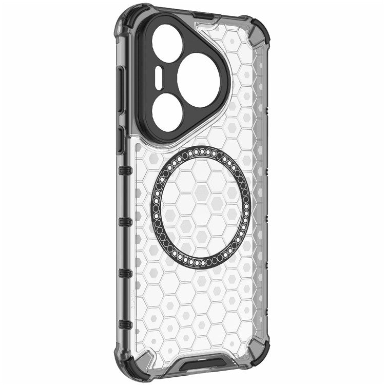 For Huawei Pura 70 Magnetic Case TPU+PC Honeycomb Corner Protection Phone Cover - Transparent
