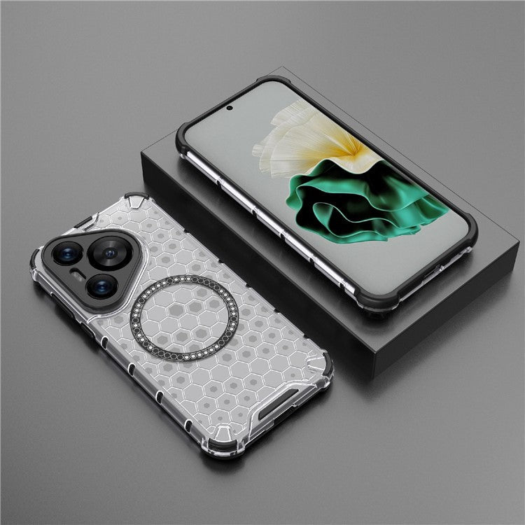 For Huawei Pura 70 Magnetic Case TPU+PC Honeycomb Corner Protection Phone Cover - Transparent