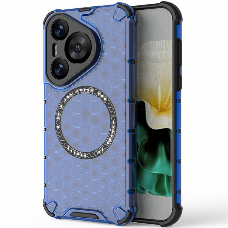 For Huawei Pura 70 Magnetic Case TPU+PC Honeycomb Corner Protection Phone Cover - Blue