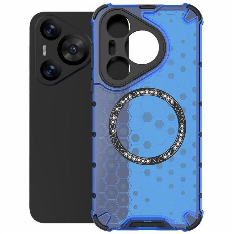 For Huawei Pura 70 Magnetic Case TPU+PC Honeycomb Corner Protection Phone Cover - Blue