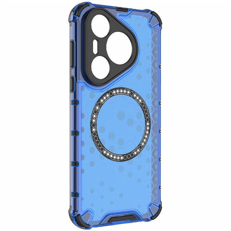 For Huawei Pura 70 Magnetic Case TPU+PC Honeycomb Corner Protection Phone Cover - Blue