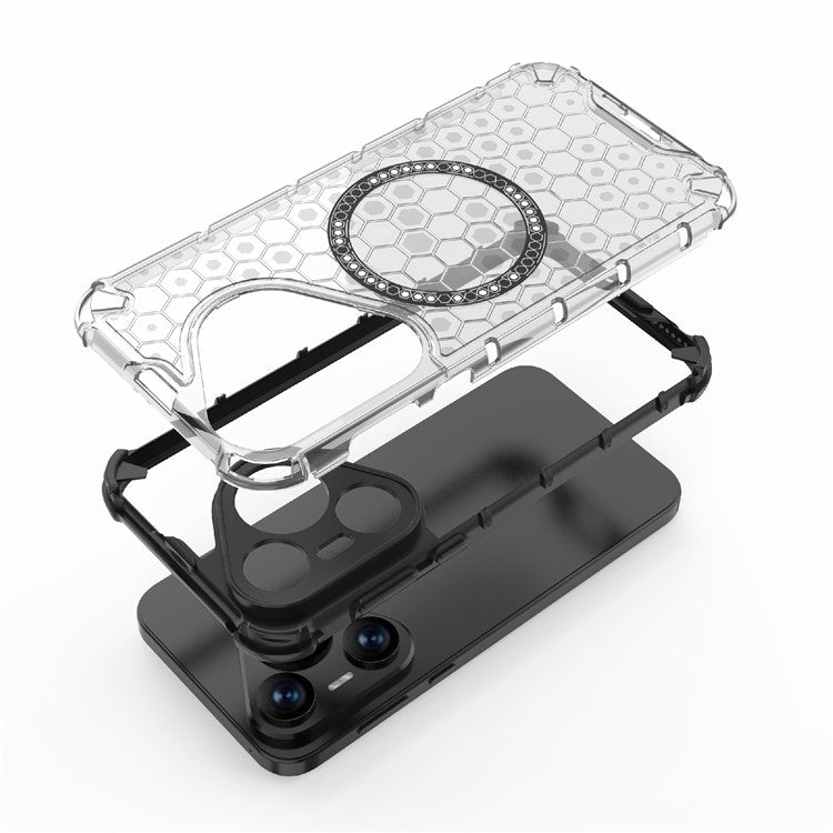 For Huawei Pura 70 Magnetic Case TPU+PC Honeycomb Corner Protection Phone Cover - Blue