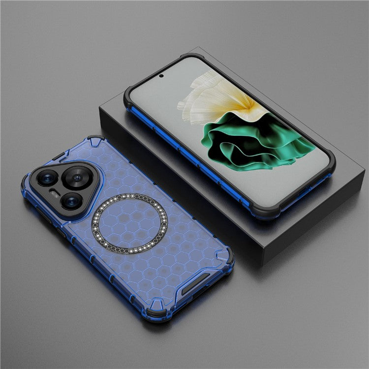 For Huawei Pura 70 Magnetic Case TPU+PC Honeycomb Corner Protection Phone Cover - Blue