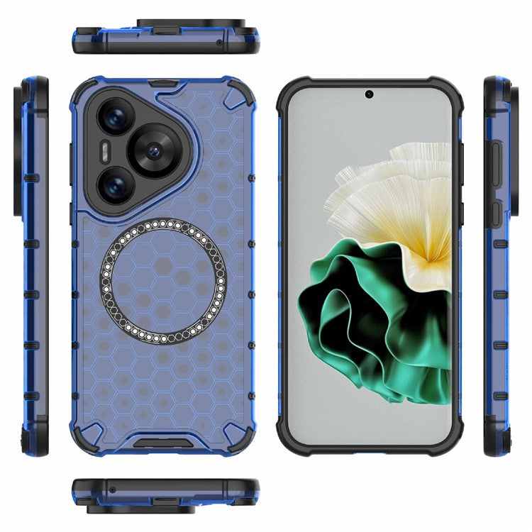 For Huawei Pura 70 Magnetic Case TPU+PC Honeycomb Corner Protection Phone Cover - Blue