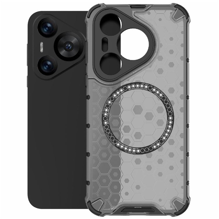 For Huawei Pura 70 Magnetic Case TPU+PC Honeycomb Corner Protection Phone Cover - Grey