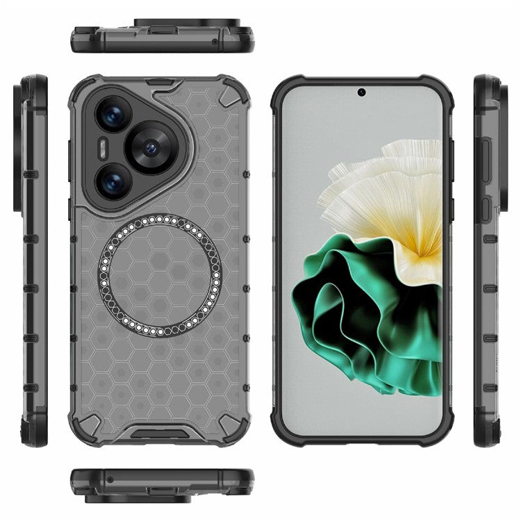 For Huawei Pura 70 Magnetic Case TPU+PC Honeycomb Corner Protection Phone Cover - Grey