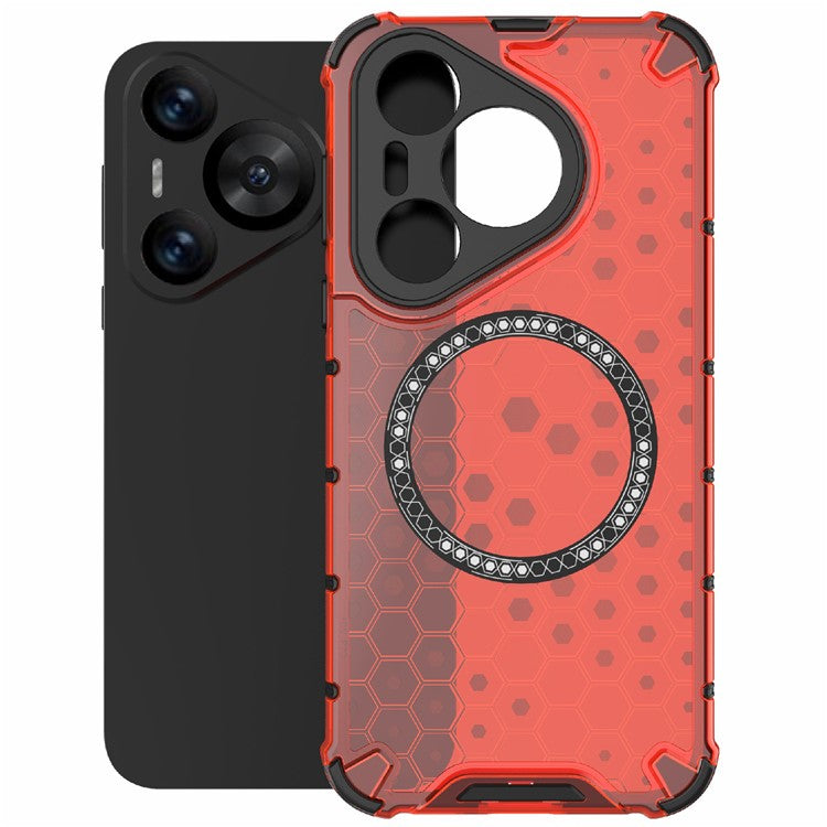 For Huawei Pura 70 Magnetic Case TPU+PC Honeycomb Corner Protection Phone Cover - Red