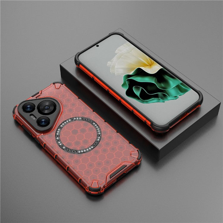 For Huawei Pura 70 Magnetic Case TPU+PC Honeycomb Corner Protection Phone Cover - Red