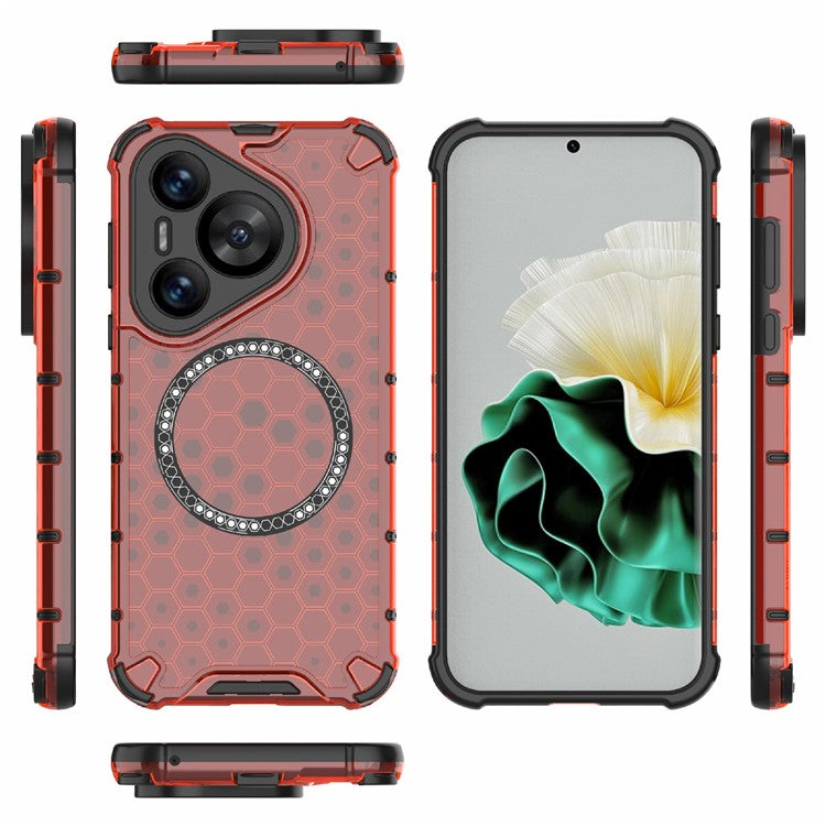 For Huawei Pura 70 Magnetic Case TPU+PC Honeycomb Corner Protection Phone Cover - Red