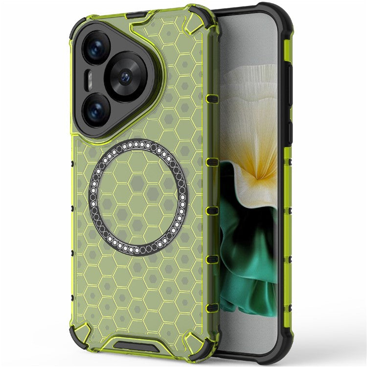 For Huawei Pura 70 Magnetic Case TPU+PC Honeycomb Corner Protection Phone Cover - Green