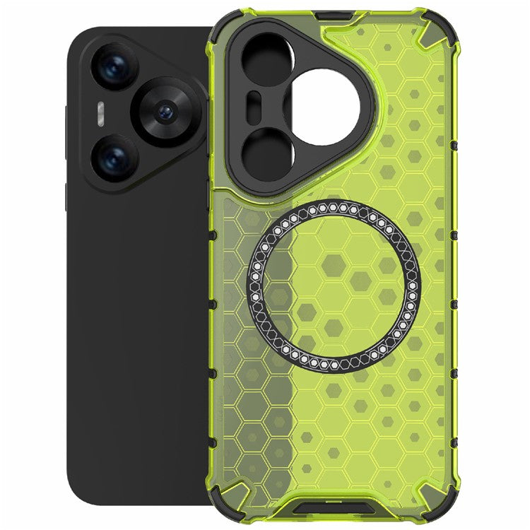 For Huawei Pura 70 Magnetic Case TPU+PC Honeycomb Corner Protection Phone Cover - Green