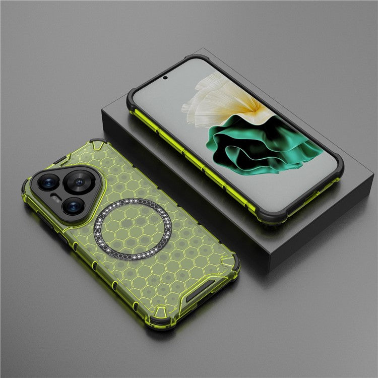 For Huawei Pura 70 Magnetic Case TPU+PC Honeycomb Corner Protection Phone Cover - Green