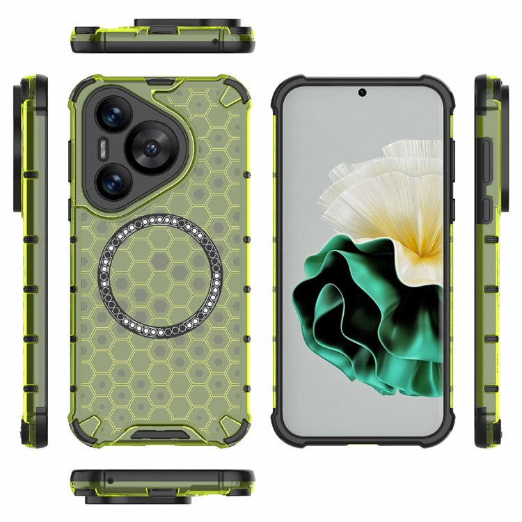 For Huawei Pura 70 Magnetic Case TPU+PC Honeycomb Corner Protection Phone Cover - Green