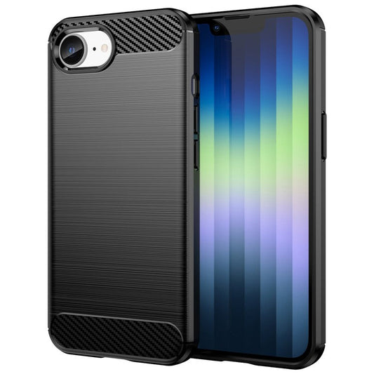 For iPhone SE (2024) Case Carbon Fiber Texture Flexible TPU Brushed Phone Cover - Black