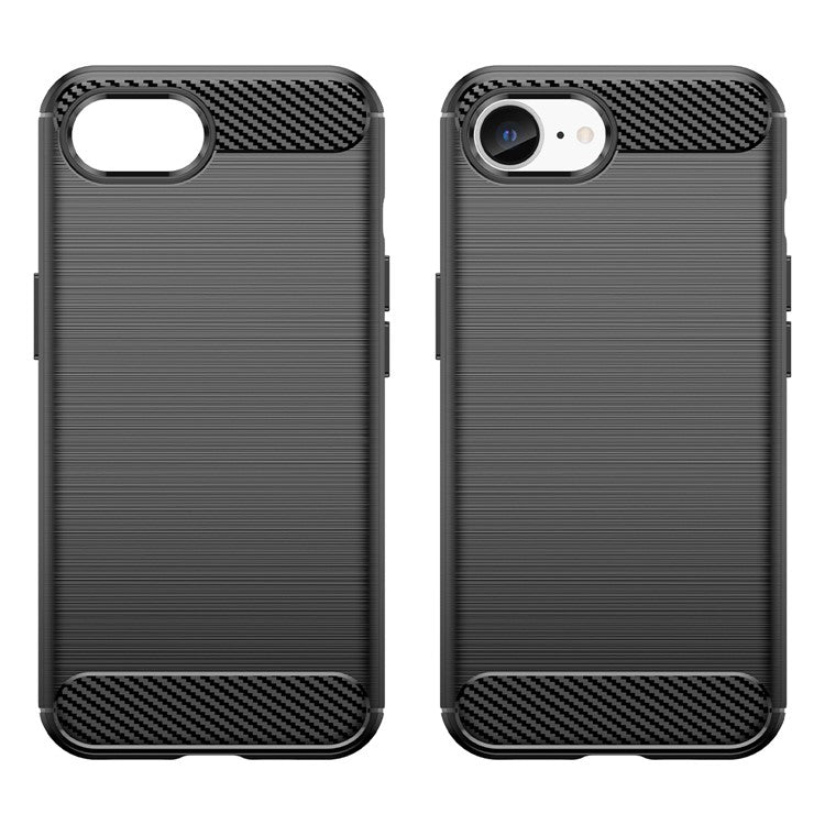 For iPhone SE (2024) Case Carbon Fiber Texture Flexible TPU Brushed Phone Cover - Black