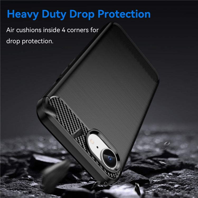 For iPhone SE (2024) Case Carbon Fiber Texture Flexible TPU Brushed Phone Cover - Black
