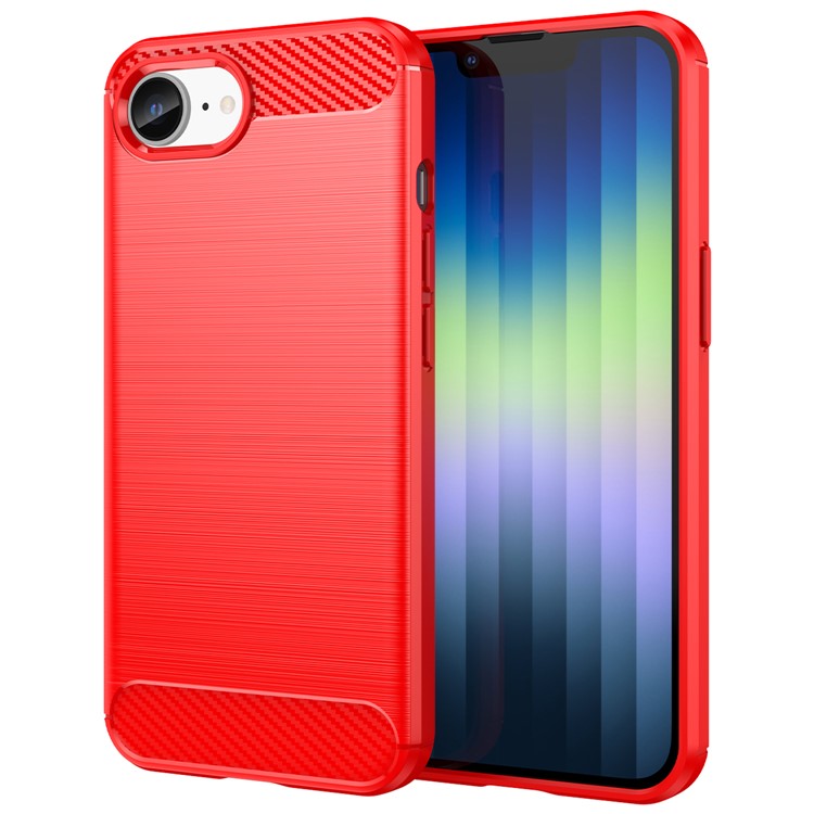 For iPhone SE (2024) Case Carbon Fiber Texture Flexible TPU Brushed Phone Cover - Red