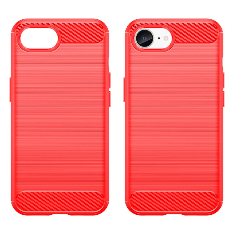 For iPhone SE (2024) Case Carbon Fiber Texture Flexible TPU Brushed Phone Cover - Red