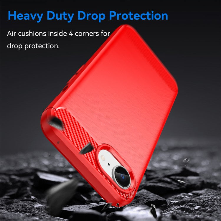 For iPhone SE (2024) Case Carbon Fiber Texture Flexible TPU Brushed Phone Cover - Red
