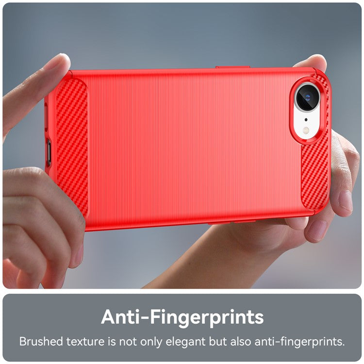 For iPhone SE (2024) Case Carbon Fiber Texture Flexible TPU Brushed Phone Cover - Red