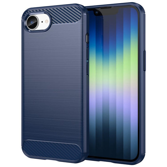 For iPhone SE (2024) Case Carbon Fiber Texture Flexible TPU Brushed Phone Cover - Blue