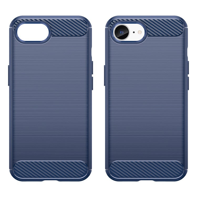 For iPhone SE (2024) Case Carbon Fiber Texture Flexible TPU Brushed Phone Cover - Blue