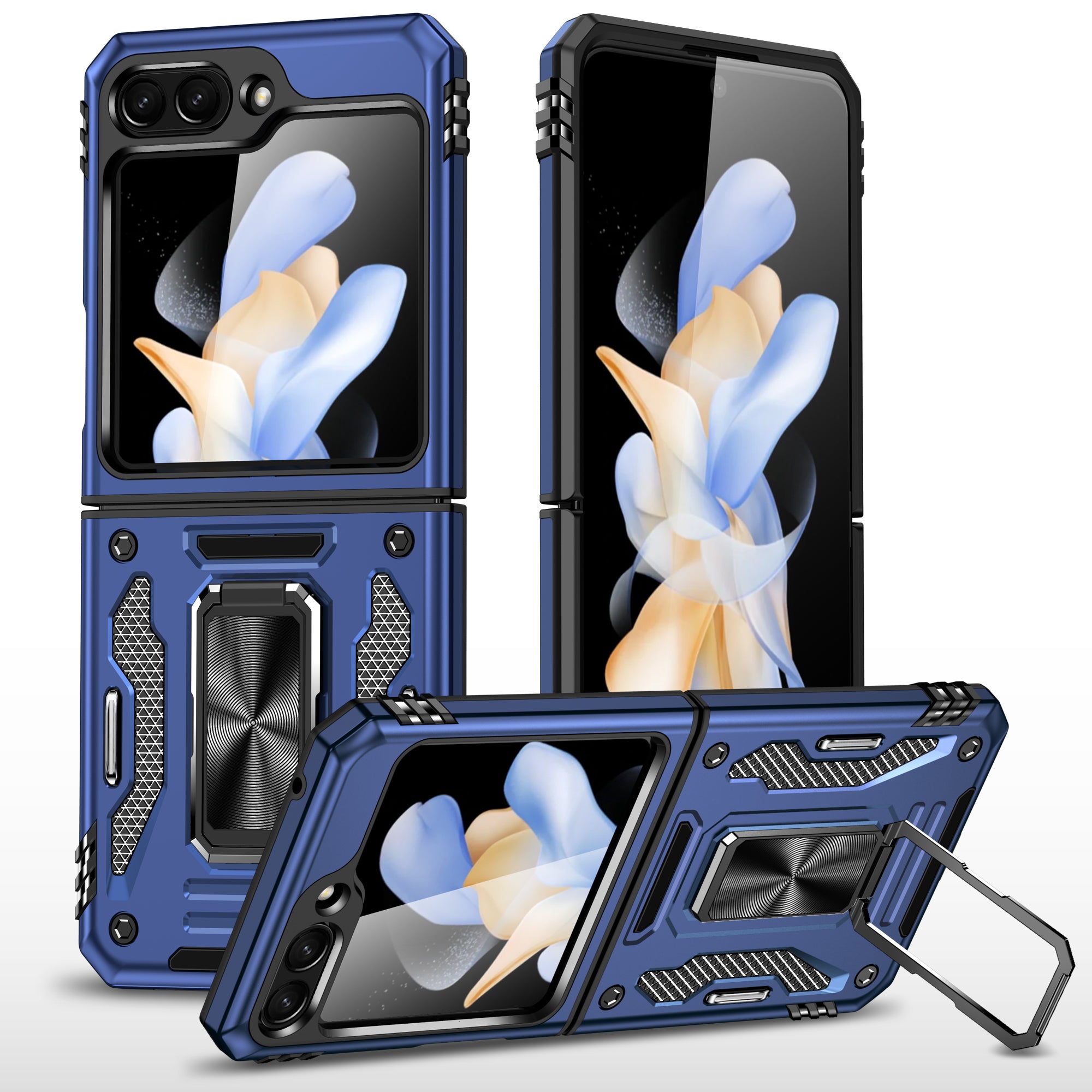 Armor Series For Samsung Galaxy Z Flip6 5G Case Ring Kickstand PC+TPU Phone Cover - Navy Blue